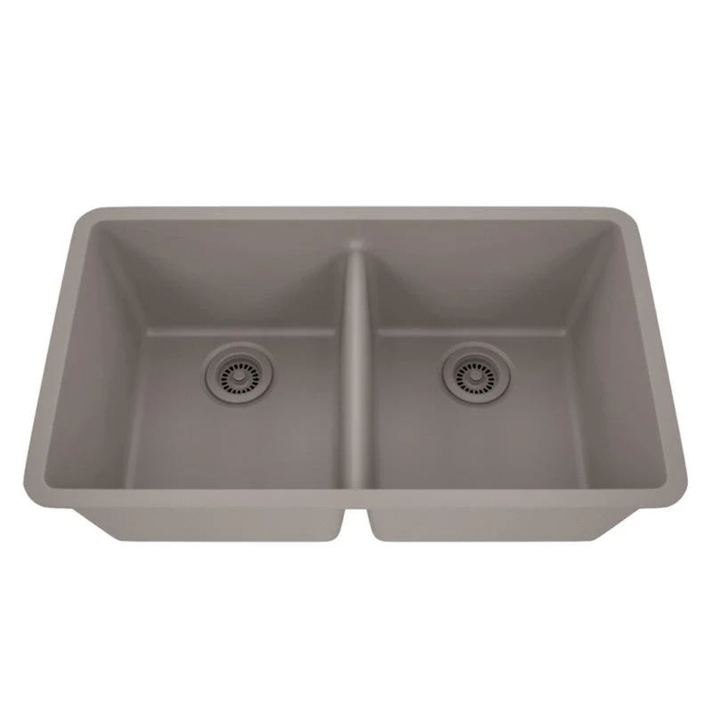 Dakota Sinks GSE-QC5050LD-BE Builders Elements Series 32 Inch Quartz Composite 50/50 Low Divide Double Bowl Undermount Kitchen Sink - Poukt