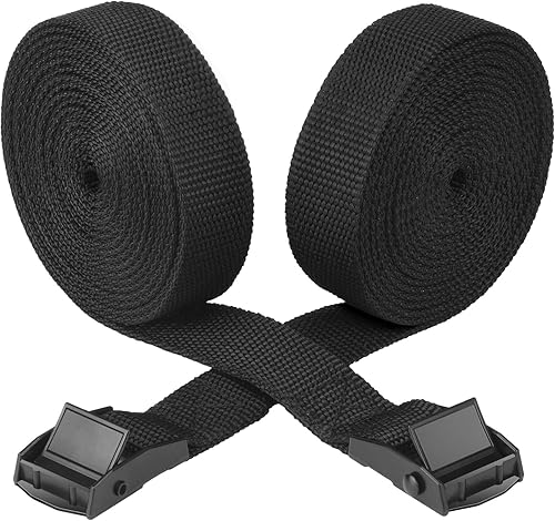 Noosverl Lot de 2 sangles d'arrimage multifonctionnelles avec boucles en métal - Sangle d'arrimage robuste avec boucle de serrage - Pour vélo, moto, voiture - 300 x 2,5 cm - Noir - Poukt
