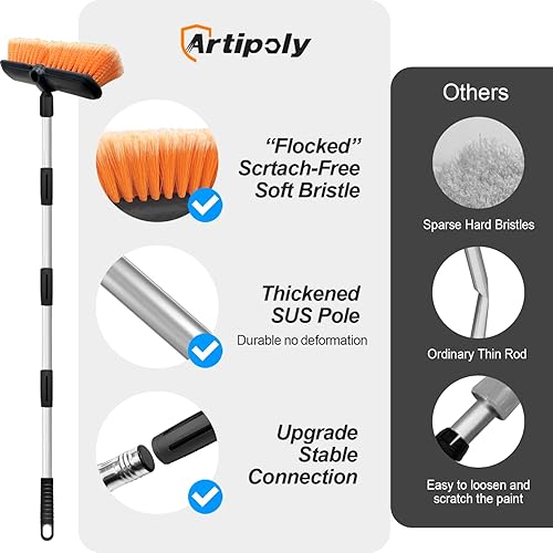 ARTIPOLY Brosse de lavage de voiture de 165,1 cm avec long manche, brosse de nettoyage douce anti-rayures de 25,4 cm, kit de lavage de voiture portable pour camping-car, camion, maison, revêtement de - Poukt