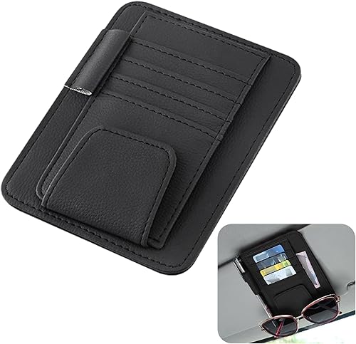 KASESSS Porte Lunettes pour Voiture Universelle, Porte Lunette Voiture avec Fentes, Visière de Voiture Porte-Lunette en Cuir PU Multifonctionnelle Pare-Soleil de Pochette de Rangement - Poukt