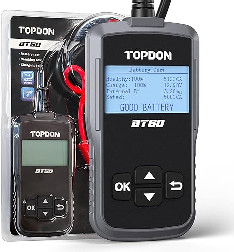 TOPDON BT50 Testeur de batterie, 12V testeur de batterie de voiture 100-2000 CCA vérification de la santé de la batterie test de démarrage charge, analyseur d'alternateur de batterie de test, noir - Poukt