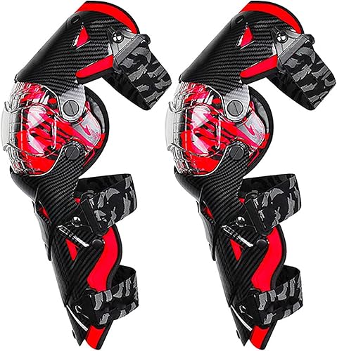 Genouillère VTT Moto Cross Adulte Flexible Ajustable Protection Genoux Tibia Moto Protège-Genoux de Motocross Protège-Tibias pour Enduro Motocross Skateboard Roller BMX Scooter, 3 Coloris,Rouge - Poukt