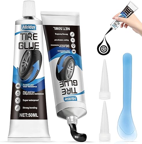 Allisway 2Pcs Colle Pneu Voiture, Kit Reparation Pneu Voiture, Colle pour Caoutchouc, Colle Meche Pneu, Forte Adhérence, Utilisée pour Réparer le Décollement des Flancs des Pneus en Caoutchouc, Trous - Poukt