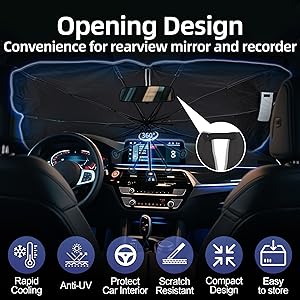 Texte visible : « Conception d'ouverture ». Interface de tableau de bord de voiture affichant plusieurs icônes pour des fonctionnalités telles que le refroidissement, l'intérieur de la voiture, la résistance, le design et l'écran.