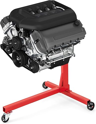 GOPLUS Support Moteur Atelier Levage, Charge 340kg avec Roues, Tête Rotative à 360° et Bras Réglables, Support Moteur en Métal Robuste, pour Garage, Réparation Automobile, Rouge (Forme T) - Poukt