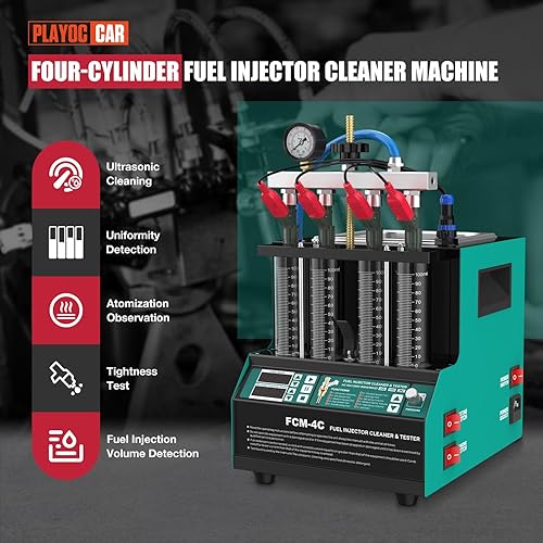 PLAYOCCAR Fuel Injector Cleaner Machine 220V Nettoyeur et Testeur D'injecteur Carburant à Ultrasons à 4 Cylindres avec 10 Fonctions Test pour la Plupart Injecteurs GDI Voiture et Moto - Poukt