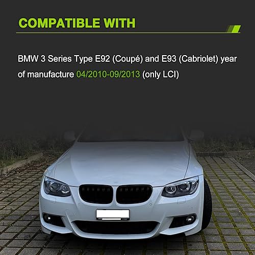 TOPTHAN E92 Grille de calandre rénale Convient pour BMW 3 Series Type E92 (Coupé) and E93 (Cabriolet) year of manufacture 04/2010-09/2013 (only LCI) Grille Brillante - Poukt
