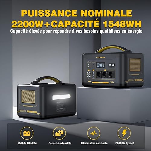 VTOMAN Jump 2200 Station électrique Portable avec 220W Panneau Solaire - 2200W/1548Wh Générateur Solaire LiFePO4 Batterie électrique Générateur, PD 100W Typ-C Sortie/USB QC 3.0 Sortie, pour Camping - Poukt