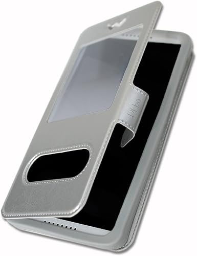 Ph26 Echo Stellar Etui Housse Folio Argent Extra Slim X 2 Fenêtres en éco Cuir de qualité avec fermuture magnétique et surpiqûres Apparentes - Poukt