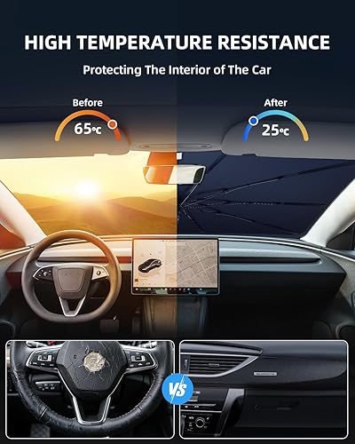 LANGBEAN Pare-Soleil Pliable pour Tesla Model Y 2021-2025, Parasol de Voiture pour Pare-Brise Avant pour Tesla Model 3 2018-2025, Accessoires Bloque la Chaleur Protection Contre Les Rayons UV - Poukt