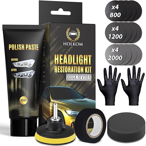 HOLKOM - Kit Polissage Phares Abimés | Renovateur Phare Voiture | Kit Renovation Phare Voiture Jaune et Usé | Polish Phare Voiture | Meilleure Visibilité | Contrôle Technique | Quick Reviver - Poukt