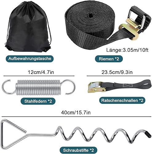 W&H Stormband Kit de protection contre la tempête pour auvent et accessoires, kits d'auvent de camping-car avec sangles de serrage, 2 sangles de serrage, 2 piquets de 40 cm, 2 ressorts, 1 sac, 10 - Poukt
