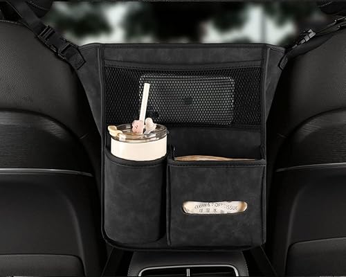 Qirc Support de sac à main de voiture entre les sièges, sac de rangement en daim de grande capacité pour sac à main, support de sac à main en maille pour siège avant de voiture (noir) - Poukt