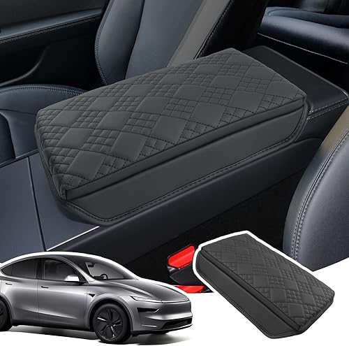 LANGBEAN Housse d'Accoudoir pour Tesla Model Y Juniper 2025 2026, Couvre Accoudoir Console Centrale en Cuir PU Épaissi, Model Y Couvre Accoudoir Rehausser l'Accoudoir de 3CM, Noir - Poukt