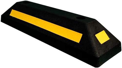 Butée de Roue 57CM Noir | Bordures de stationnement Robustes avec Bandes réfléchissantes Jaunes | Guide de stationnement Butées de Roues pour parkings commerciaux et domestiques et garages privés - Poukt