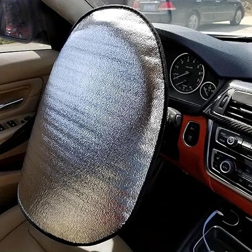 Couvre-volant thermique pare-soleil 50 x 45 cm en aluminium double couche | protection volant de voiture contre le soleil et la chaleur | universel anti-surchauffe facile à appliquer et à enlever - Poukt