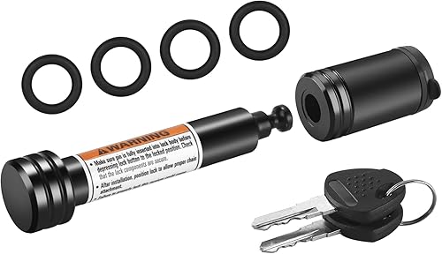 Manwe METOWARE Black Trailer Hitch Lock, 5/8' Dia Barbell-Style Locking Hitch Pin, Towing Hitch Receiver Lock with Anti-Rattle, Fits 2' Receiver Tubes, Class III & IV Hitch Receivers (1 Pack) - Poukt