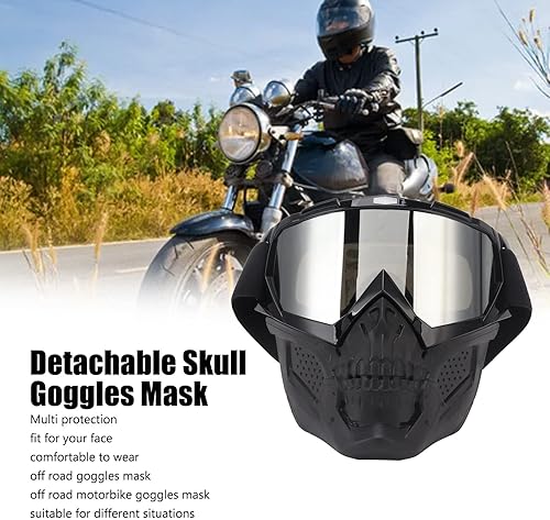 plplaaoo Masque de Lunettes de Moto, Masque de Lunettes de crâne, Masque de Protection de Moto réglable détachable en éponge PC pour la randonnée Hors Route pour Hommes Femmes(Le Noir), Lunettes d - Poukt