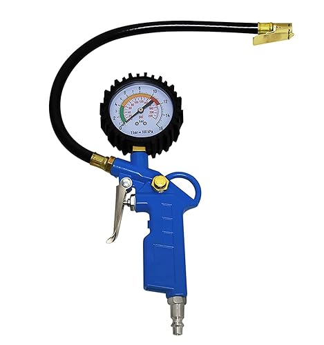 OKSTENCK Auto Tire Inflator with Pressure Gauge 220 PSI Dial Wheel Inflator Gage Compressor Accessories Heavy Duty with Rubber Hose and Quick Connect Plug for RV Car Motorcycle for Men - Poukt