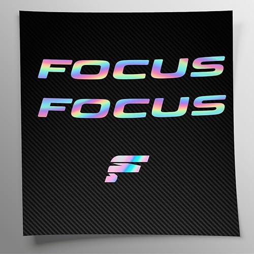 Kit autocollants compatibles avec châssis VTT Mountainbike et casque holographique | Decalcomanies pour vélos écrits logos | Stickersland® - Focu - Poukt