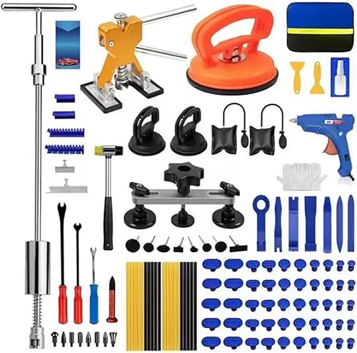 HEYOUTH Kit Debosselage sans Peinture,Kit Debosselage,Kit Débosselage Ventouse,120PCS Outil Débosselage sans Peinture,Kit Débosselage Carrosserie avec Pistolet à Colle Marteau pour Voiture,Moto - Poukt