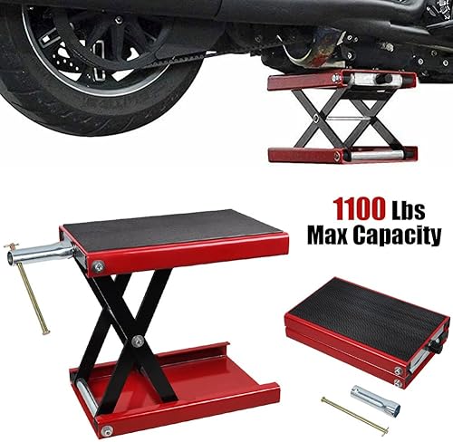 Cric de Moto 1100 lbs/500 kg Hauteur 19-34 cm Pont Élévateur Ciseaux Moto en Acier Plate-Forme Élévatrice Moto Dimension Plat-Forme 36x23 cm Lève Moto Sécurisée Table Élévatrice Moto Entretien, Rouge - Poukt
