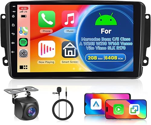 4G+64G Android Autoradio pour Mercedes Benz C Classe E Classe A W203 W210 W168 W170 SLK Vaneo Vito Viano CarPlay Android Auto, Hodozzy 9 Pouces Écran Tactile Radio GPS, WiFi, DSP FM/RDS, Bluetooth - Poukt