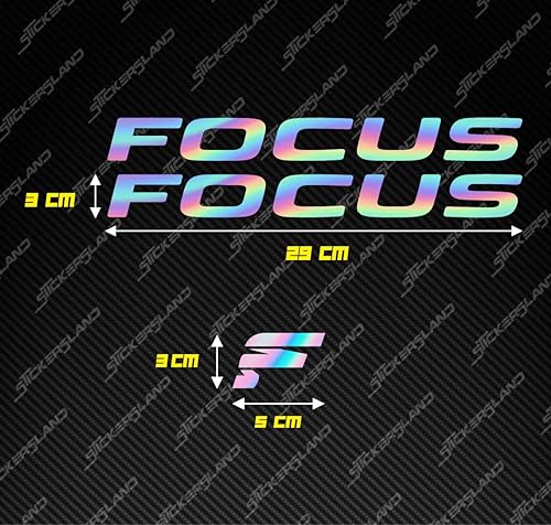 Kit autocollants compatibles avec châssis VTT Mountainbike et casque holographique | Decalcomanies pour vélos écrits logos | Stickersland® - Focu - Poukt