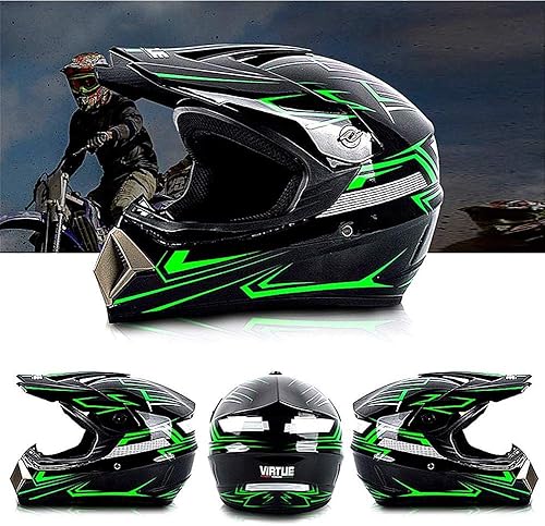 Casque Motocross Enfants UIGJIOG Vert D.Ö.T Certification DOT pour Jeunes Quad Crash DH Full Face Off Road Dirt Bike Descente VTT MX Moto pour Filles et Garçons - Poukt