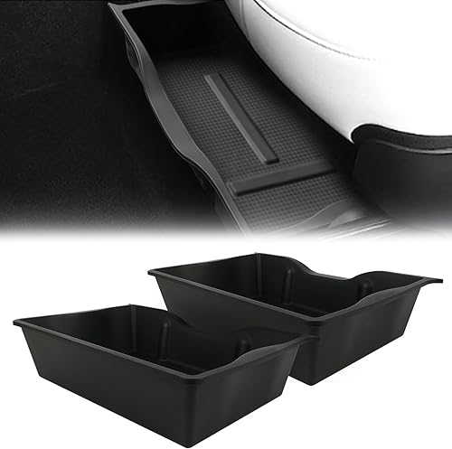 Boîte de Rangement Sous Le Siège pour Tesla Model Y 2021 2022 2023, Silicone Boîte de Rangement pour Siège Avant, Bacs de Rangement Cachés - Poukt
