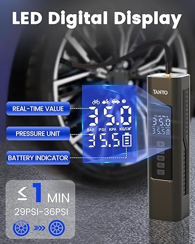 TANYO Compresseur à Air Portatif, Portatif Gonfleur Pneus Voiture sans Fil avec Jauge, 150PSI 12V DC Mini Compresseur Voiture Accessoires Voiture pour Homme pour Velo, Moto, Bicyclette, Boule - Poukt