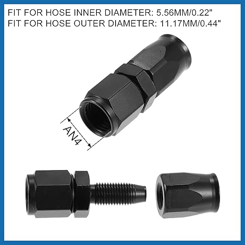 A ABSOPRO 4pcs AN4 Droit 2pcs AN4 90 Degré Pivotant Tuyau Terminal Raccord Noir Remplacement d'article - Poukt