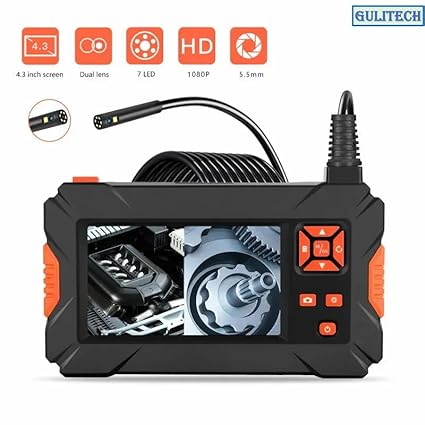 GuliTech Sigal/double/3 lentille 3.9/5/8mm Endoscope industriel 4.3' 1080P numérique endoscope caméra d'inspection 2MP IP67 étanche porbale Endoscope Caméra(Ø5.5mm-10m semi rigide cable) - Poukt