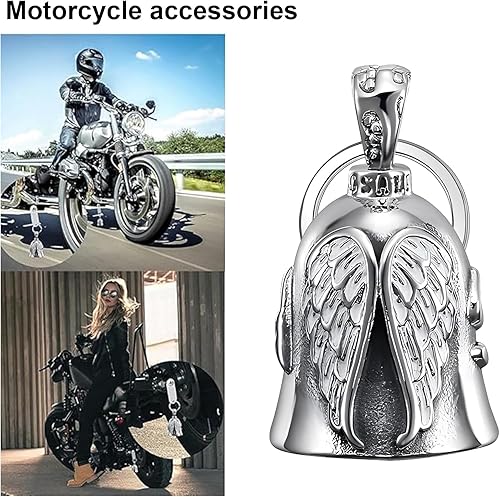 Guardian Bell, Angel Clochette Moto, Acier Titane Guardian Bell, Clochette Moto avec Porte-clés et Chaîne, Guardian Bell pour Moto et Vélos Accessoire, Porte-bonheur - Poukt