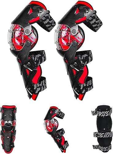 Genouillère VTT Moto Cross Adulte Flexible Ajustable Protection Genoux Tibia Moto Protège-Genoux de Motocross Protège-Tibias pour Enduro Motocross Skateboard Roller BMX Scooter, 3 Coloris,Rouge - Poukt