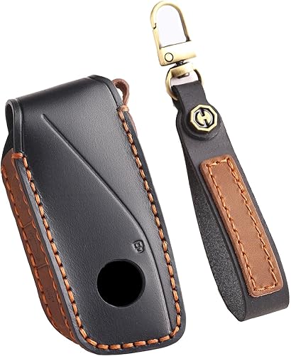 TECART Étui de protection pour clé de voiture compatible avec BMW I7 X7 G07 LCI IX I20 X1 U11 Série 7 G70 G09 XM U06 G81 M3 2023 Coque de protection en cuir pour clé de voiture 4 boutons, Noir , 4 - Poukt