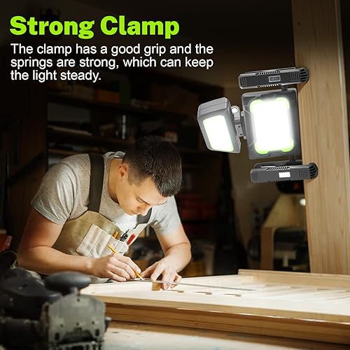 SYLSTAR Lampe Led Rechargeable avec Pince, 30W Lampe de Travail avec Magnétique, 5 Modes Lampe Rechargeable, 350° Rotation Lampe Rechargeable pour Reparation Auto, Atelier - Poukt