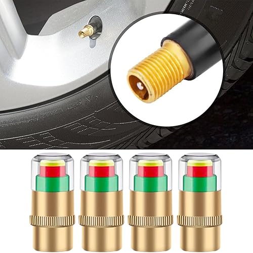Bouchons de valve de pression des pneus de voiture, bouchons de valve de pneu, 4 bouchons de pression des pneus, moniteur de pression des pneus de voiture, bouchons de valve capteur, alarme 3 couleurs - Poukt