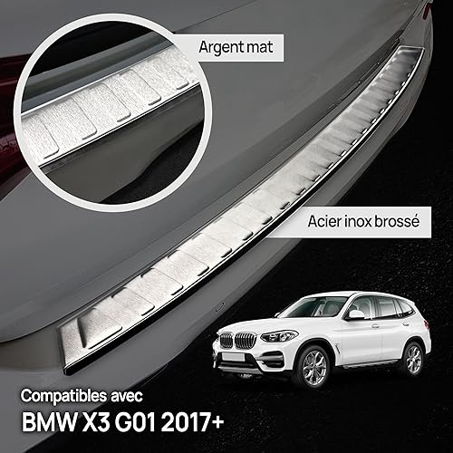 CHROMEMASTER | Protection de Pare-Chocs arrière | Compatible avec BMW X3 G01 2017+ | Acier Inoxydable brossé, Argent Mat | Protection de seuil de Coffre pour protéger Votre Voiture des Rayures - Poukt