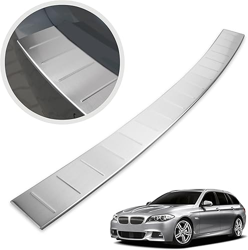 CHROMEMASTER | Protection de Pare-Chocs arrière | Compatible avec BMW 5 F11 Avant 2010-2017 | Acier INOX brossé, Argent Mat | Protection de seuil de Coffre pour protéger Votre Voiture des Rayures - Poukt