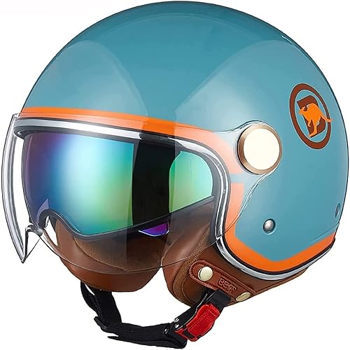 Casque Moto Jet Vintage 3/4 Casque Moto avec Visière pour Scooter Chopper, Casque de Moto Demi-Jet Homme et Femme, ECE Homologué - Poukt