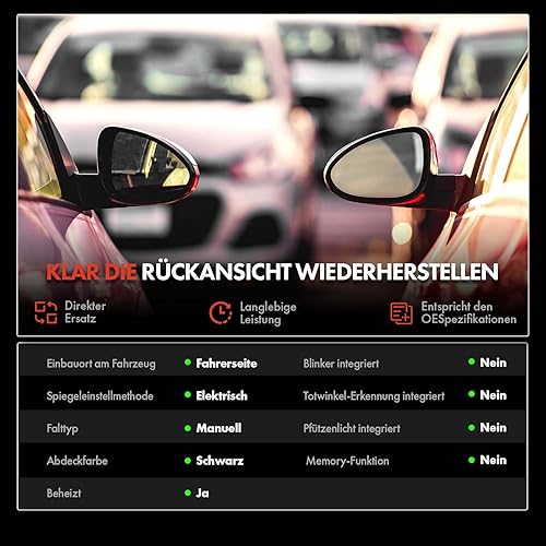 Frankberg Rétroviseur extérieur électrique gauche 5 broches et chauffant, compatible avec Fortwo Cabrio 451 2007-2024, Fortwo Coupé 451, 2007-2024, remplace 4518100316C22A - Poukt