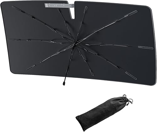 LANGBEAN Pare-Soleil Pliable pour Tesla Model Y 2021-2025, Parasol de Voiture pour Pare-Brise Avant pour Tesla Model 3 2018-2025, Accessoires Bloque la Chaleur Protection Contre Les Rayons UV - Poukt