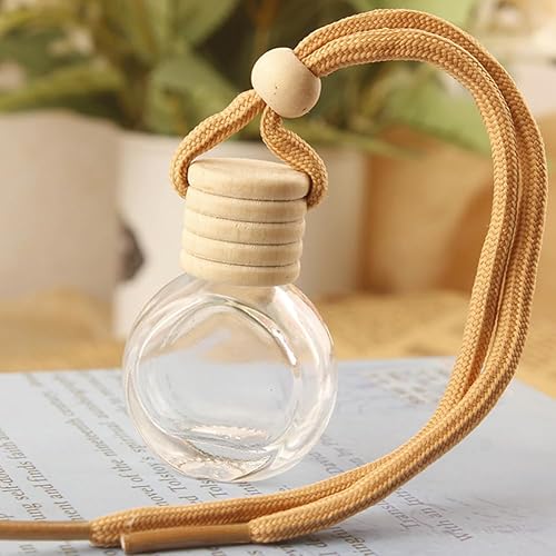Diffuseur Suspendu de Voiture, Désodorisant Diffuseur Bouteille, 10 ml Bouteilles de Parfum en Verre Rechargeables Pendentif, Flacons de Parfum Désodorisants Pendentif avec Bouchon Bois, 6 Pièces - Poukt