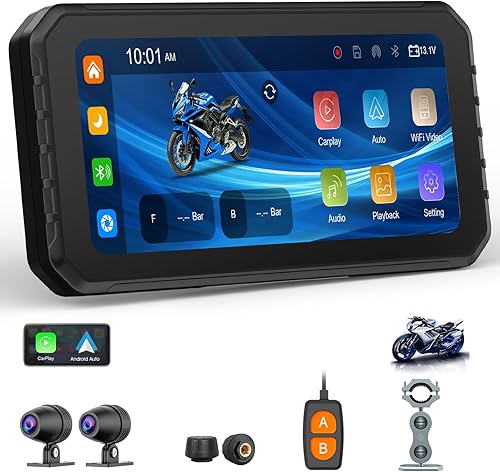 Spedal 6.25” Écran CarPlay et Android Auto pour Moto, Étanche Stable, avec Caméras Avant et arrière 1080P, Sécurité en Temps réel avec TPMS, Siri, Navigation GPS Moto - Poukt