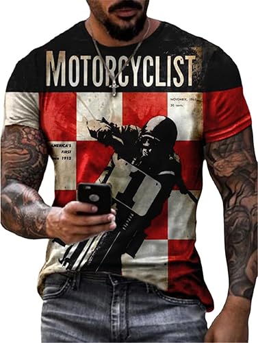Keephen T-Shirt imprimé Lettres Moto pour Hommes T-Shirt rétro col Rond Manches Courtes Biker T-Shirts Moto - Poukt