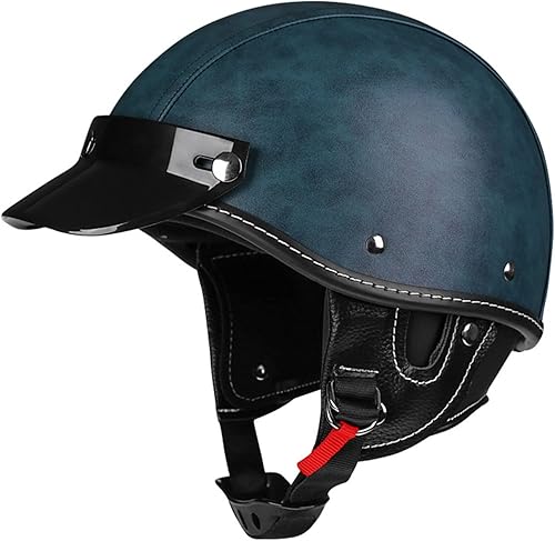 Cuir Jet Moto Casque Bol,Classic Open Face Sun Casque Moto Jet Vintage ECE Homologué pour Scooter Chopper Demi Casque De Moto Homme Et Femme Pilot - Poukt