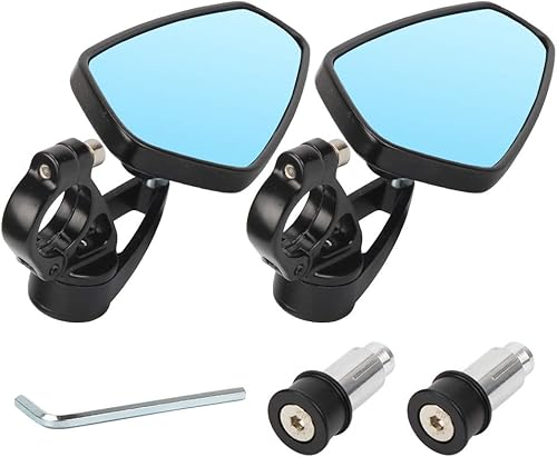 Rétroviseurs de moto GES universels 22mm inversant le rétroviseur CNC Rétroviseur de moto ovale en aluminium (Bleu Miroir) - Poukt