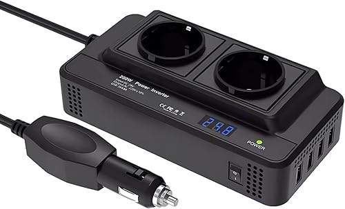Onduleur de voiture 200 W 12 V vers 220 V, convertisseur de tension avec 2 prises et 4 ports USB, charge rapide, chargeur de voiture avec prise allume-cigare pour voiture, camping-car et camping - Poukt