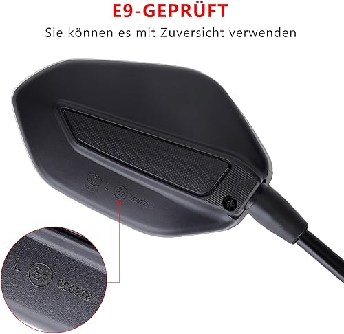 Cretassion Lot de 2 rétroviseurs de moto - Certifiés E9 - Pivotants - M8 - Compatible avec scooter, scooter, ATV, cyclomoteur, dikt-bike - Poukt